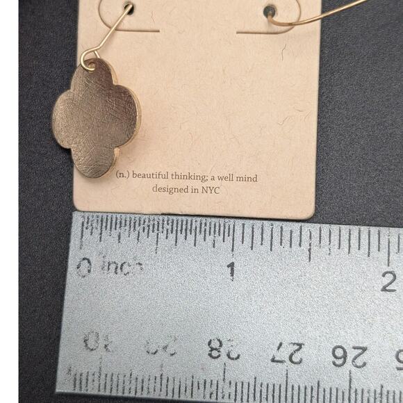 Eunoia Gold Tone Dangle Earrings Long Clover Drop Modern Fashion Jewelry NYC - Picture 4 of 4